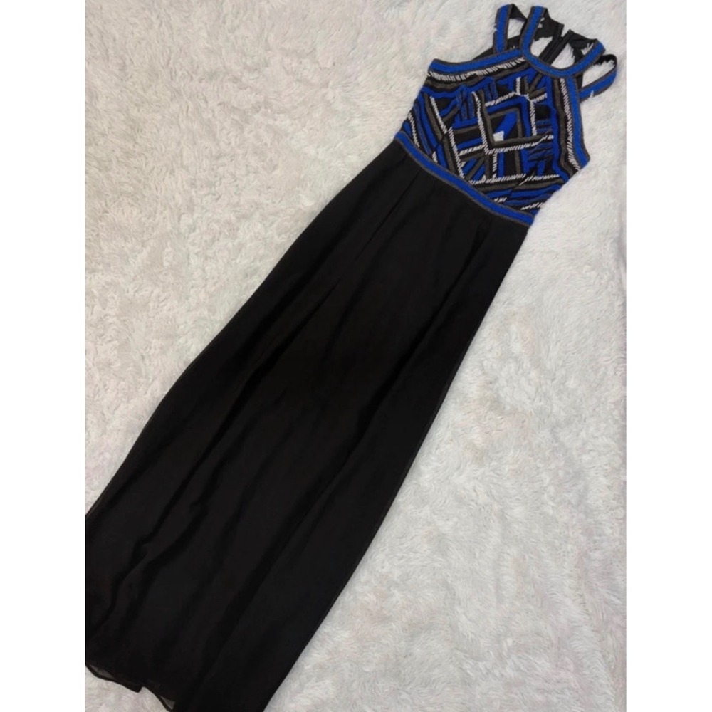 Parker Black Belize Beaded Sequin Halter Maxi Gown - Silk / Blue Geometric xs/2‎